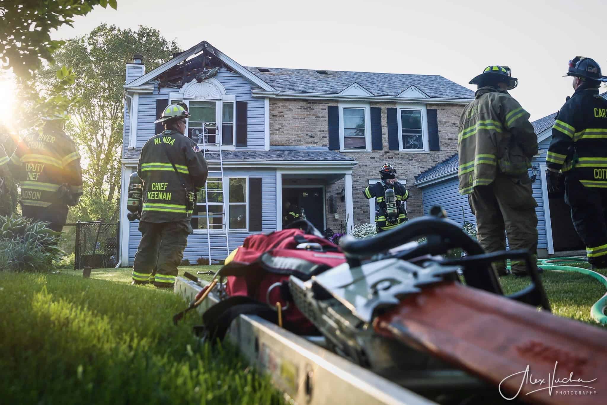 Firefighters uninjured after ceiling collapses on them during Cary fire